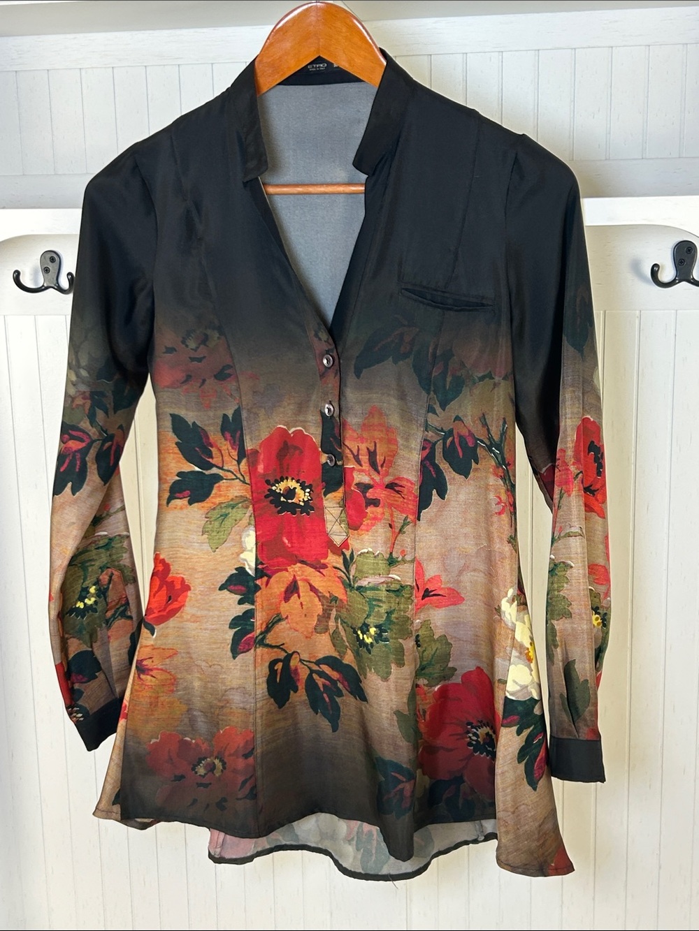 Etro 100% Silk Floral Blouse IT 38 Dinner Cocktail Evening